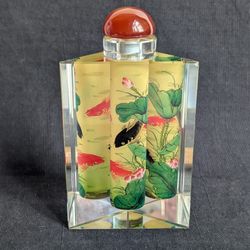 Vintage Asian Chinese Reverse Hand Painted Triangular Glass Snuff Perfume Bottle