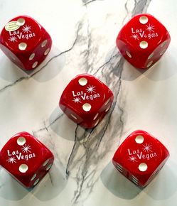 Las Vegas Casino Red Dice- Square-Oversized-Set of 5-Vintage Collectible-Great condition!