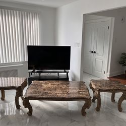 Solid Marble Coffee Table With Two End Marble Tables