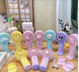 Kawaii Hello Kitty Rechargeable Fan USB Cartoon Portable Sanrio Anime Melody Kuromi Cinnamoroll Air Cooler Small Gift Fan