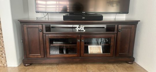 Dark Brown Wood TV Stand with Cabinet Storage