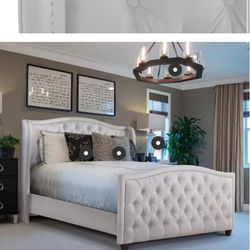 Upholstered White Queen Bed Frame