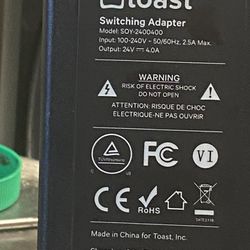 Toast Switching Adapter  120v AC  To 24v  AC