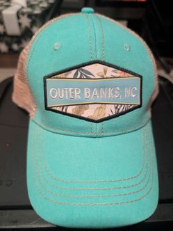 Outer Banks NC Turquoise & Tan Trucker Hat Mesh Back Adjustable One Size Men's men's hats trucker hats fall autumn outer banks outer Banks NC turquois