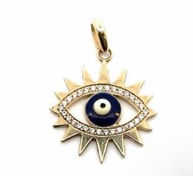 Woman’s Ladies 14k Yellow Gold Blue Evil Eye Charm Pendant For Necklace GP3107601