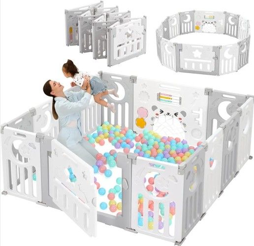 Baby Playpen, Dripex Foldable Playpen for Babies and Toddlers, Custom Shape Baby Fence, Safety Play Yard with Gate, Portable Play Area for Indoor or O