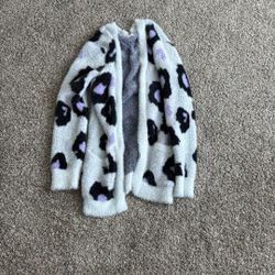 Girls Cheetah Print Purple Cardigan 