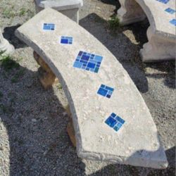Concrete Mosaic Tile Inlay Curved Benches / Cement Garden Patio Bench / Outdoor Patio Furniture