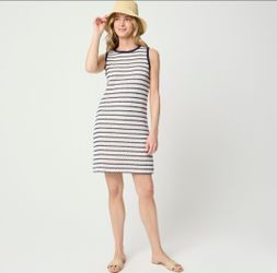 J.Crew Striped Knit Sleeveless Dress Navy Ivory L NWT