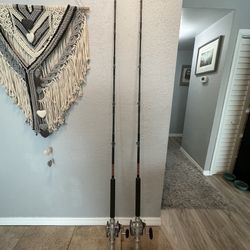 Penn 113h Reels And Two Custom Rods With Removable Aftco Reel Seets For Easy Travel. Good For Trolling Or Bridge Fishing 