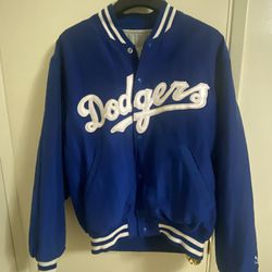 VTG 80s LOS ANGELES DODGERS MLB BLUE SATIN STARTER BOMBER JACKET LARGE