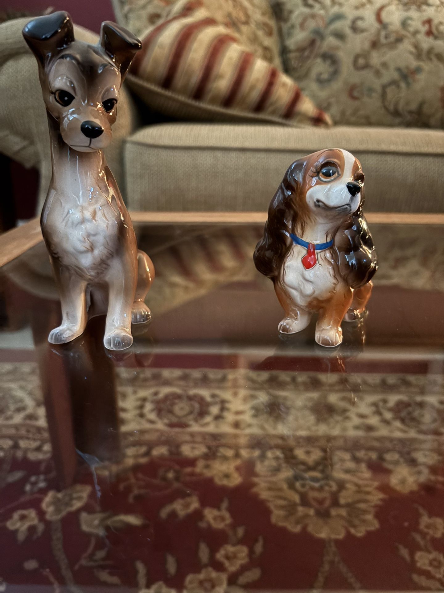 VINTAGE WALT DISNEY'S 1960'S LADY AND THE TRAMP DOGS CERAMIC FIGURINES 4" & 6"