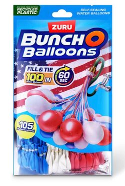 Zuru Bunch O Balloons 100 Self-Sealing Water Balloons. Red White Blue.