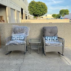 Assembled 3pc Rocking Chair Set with Side Table 