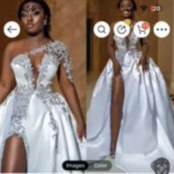 Formal Wedding Dresses Ball Gown One Shoulder Regular Straps Train Satin Bridal Gowns With beading