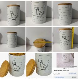 Woof Ceramic Dog Treat Jar dog food storage dog food container with Bamboo Lid