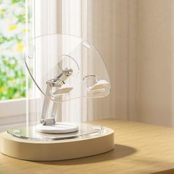 360 Degree Rotating Tablet Phone Holder Height Adjustable, Portable IPad Stand Transparent and Foldable, Adjustable Table