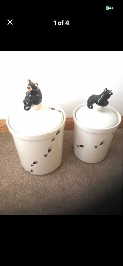 Set of (2) Bearfoots bear footprints canister jar- Jeff and Fleming Collection / big sky carvers