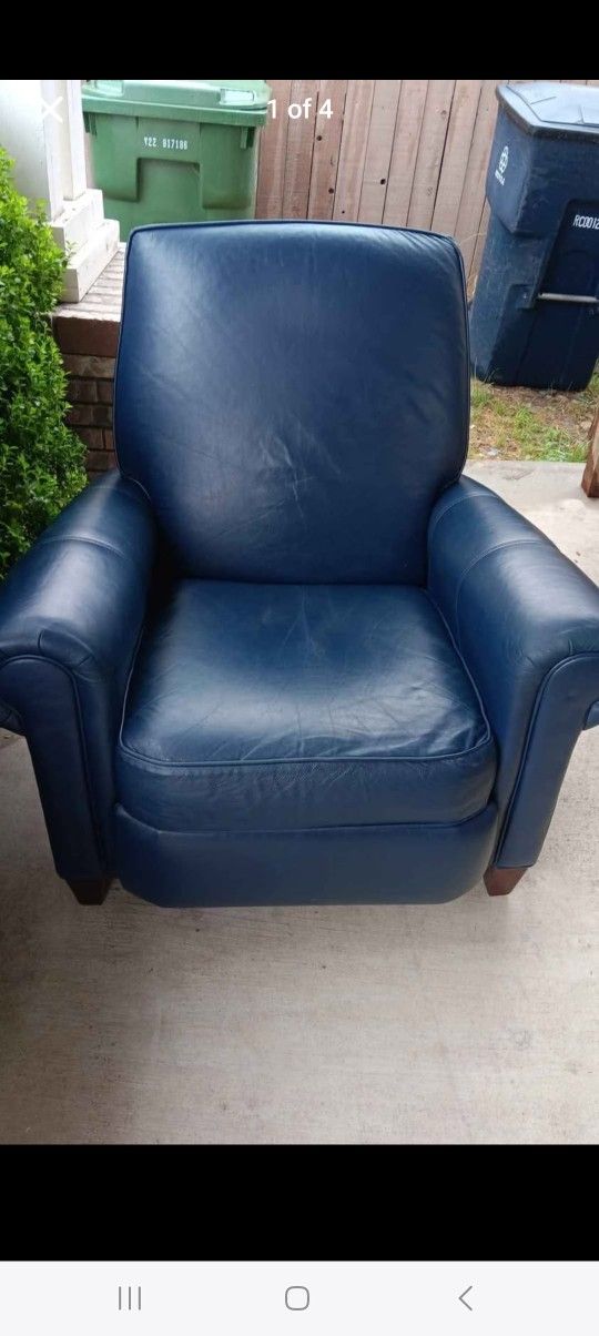 Blue real Leather Recliner Chair