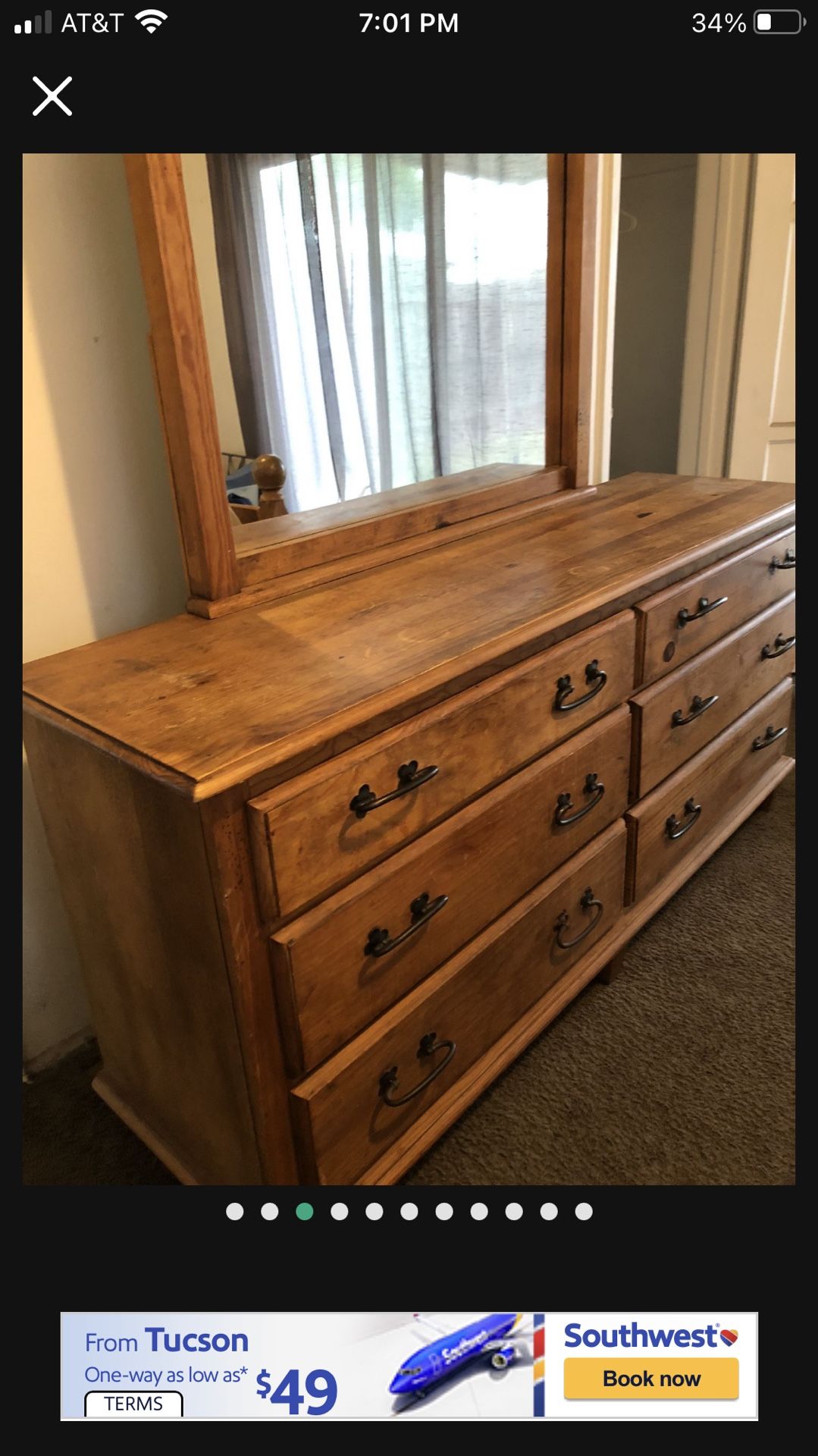 Mirror With Dresser Switch Blackjack Metal Accents