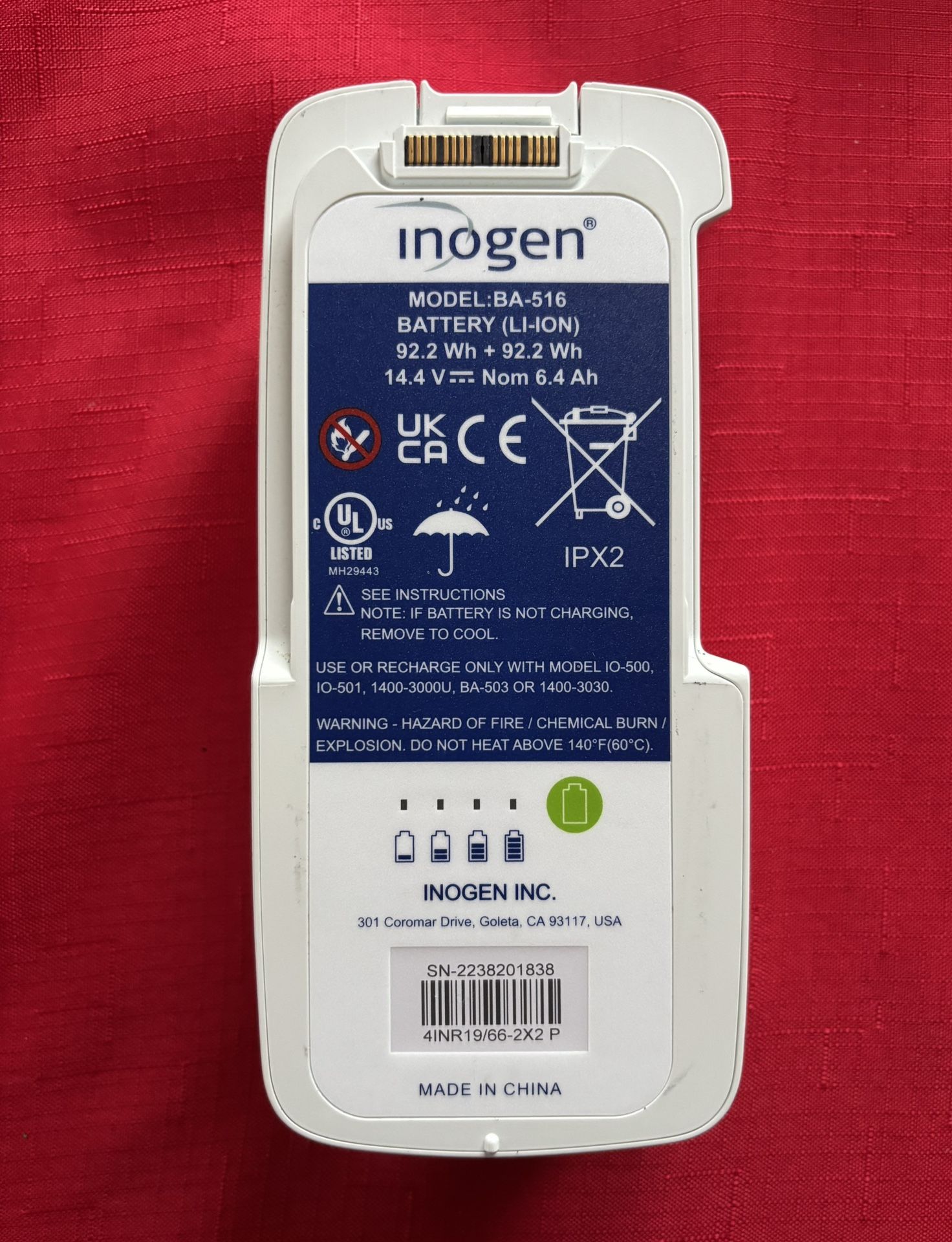 Inogen Extended (16-cell) Battery - for the Inogen One G5/Inogen Rove 6 - Up to 12 hours, 45 minutes of battery life on setting 1. weight 2.18 lbs.