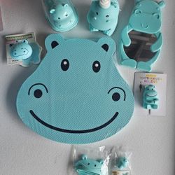 Kids Hippo Soap Dish/Soap Dispenser/Toothbrush holder/Mirror/Toothbrush Cover/Tube Squeezer and Topper (Brand New)