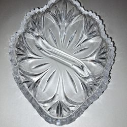 Beautiful oblong divided glass dish with scalloped edge design