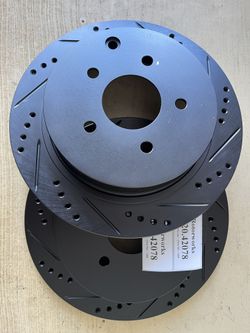 Infiniti Q60 Base Pure 17-18-19-20-21-22 Rear Drill Slot Black Zinc Rotors Ceramic Brake Pads