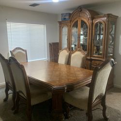 Dining Room Table And Hutch With Six Chairs