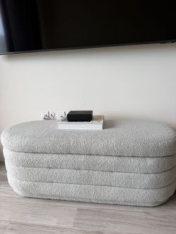 bouclé storage ottoman
