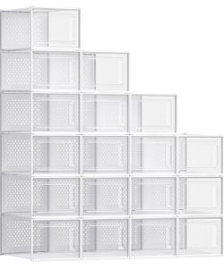 SONGMICS XXL Shoe Storage Box Organizers Stackable Clear Plastic Boxes Set of 18 - White