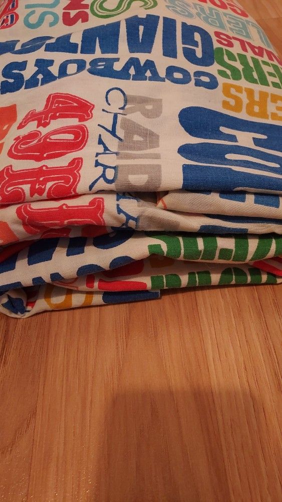 Vintage 90s NFL Bedding Two Flat Top Twin Sheets Bibb Co USA Football Team READ!