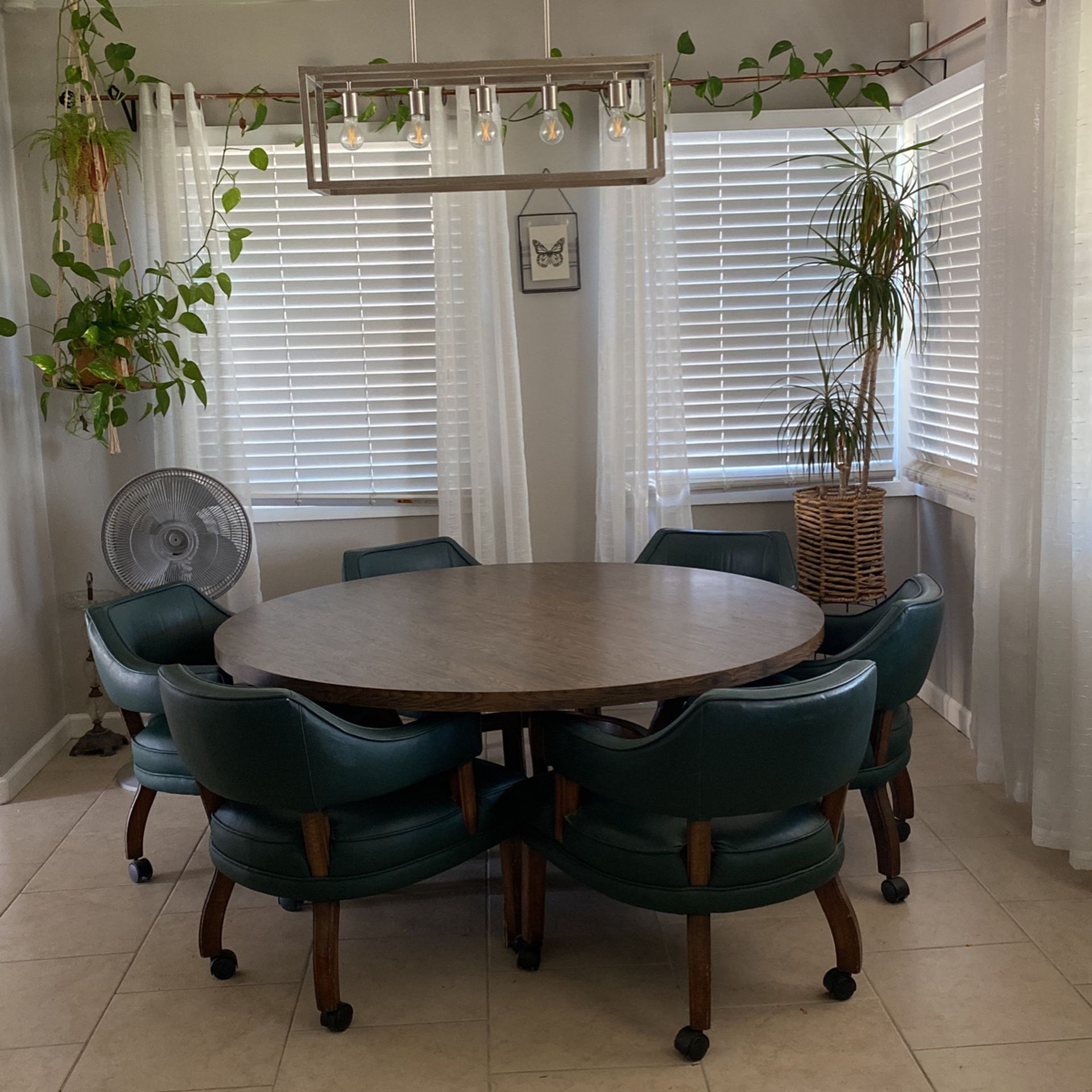 Round Six Lounge Chairs Vintage Dining Table 