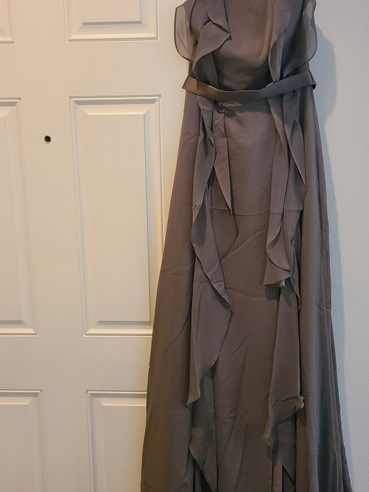 vera wang chiffon bridesmaid dress Peacock Green A-line Chiffon Pleated Ruffle Long Bridesmaid Dress Peacock Green / US 14
