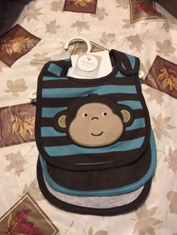 Carter's Monkey 3 pack bibs w/Velcro