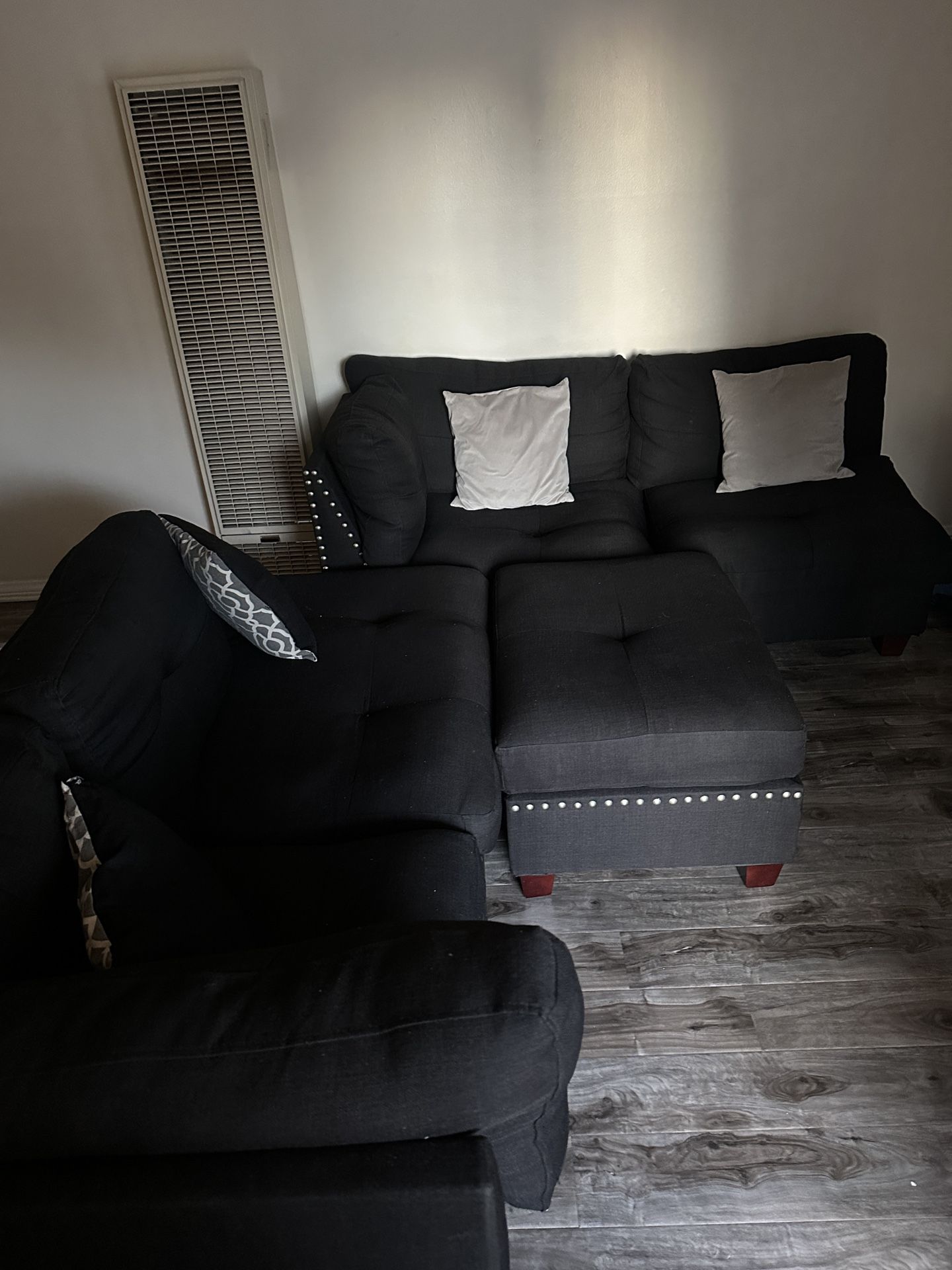Black Studded Couch with Ottoman and 4 Pillows