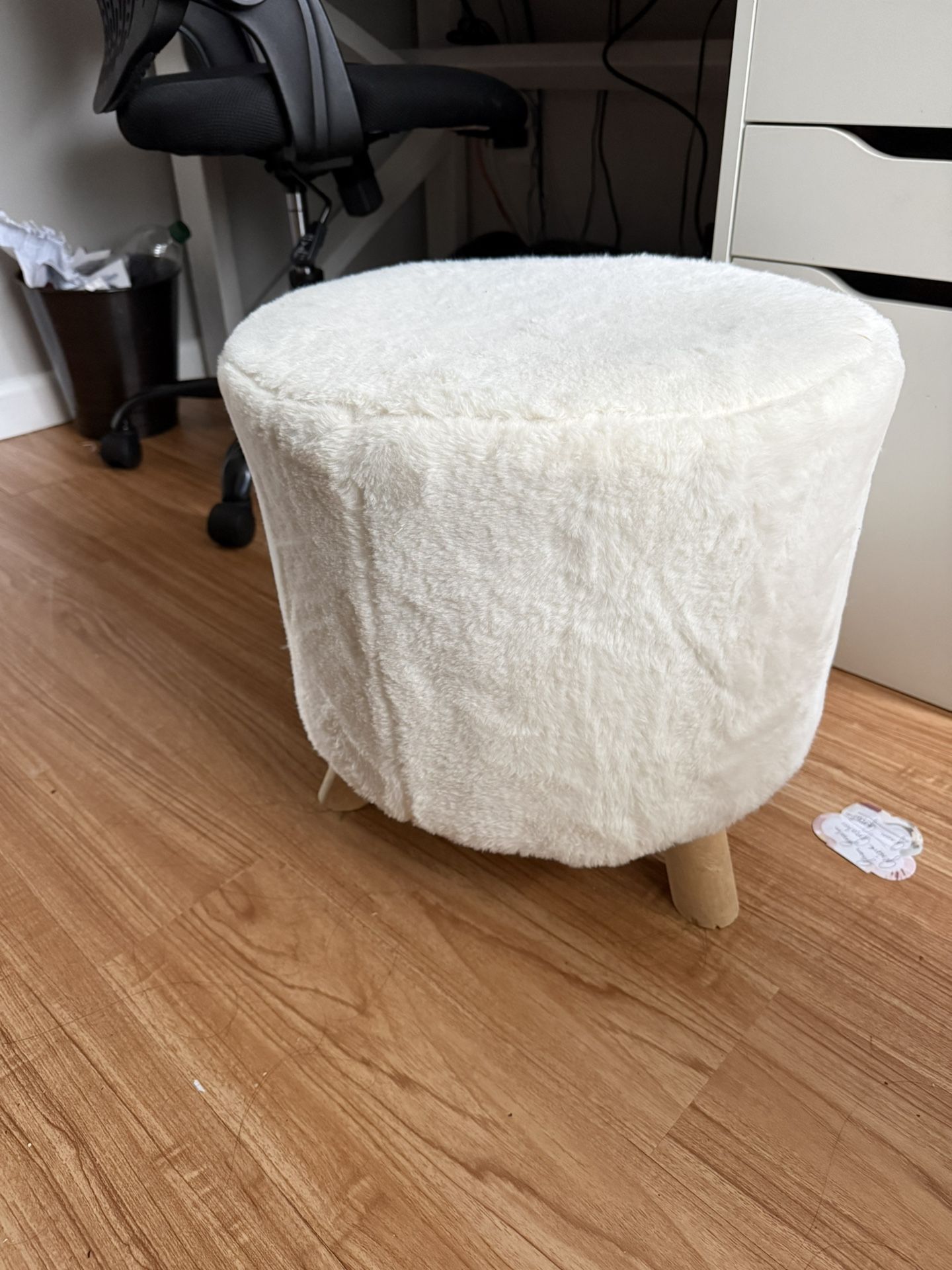 White Faux Fur Ottoman / Footstool β Modern & Cozy