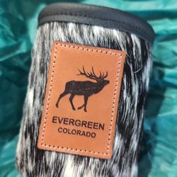 BRAND NEW WITH TAG NWT Genuine Leather Cowhide And Cow Hair Beer Cozy Made In Montana