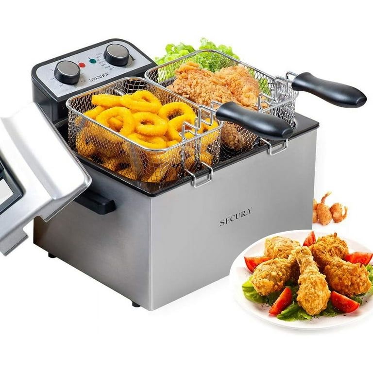 5.3Qt Electric Deep Fryer with 3-Baskets for Home, 1800W, Timer & Temp Control, Stainless Steel & Black Introducing the Electric Deep Fryer