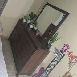 Dresser drawer with vanity mirror and small bedside drawer