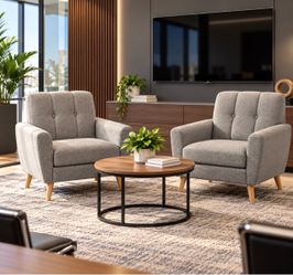 Set of 2 Comfortable Fabric Accent Chairs, Modern Mid Century Style For Home
