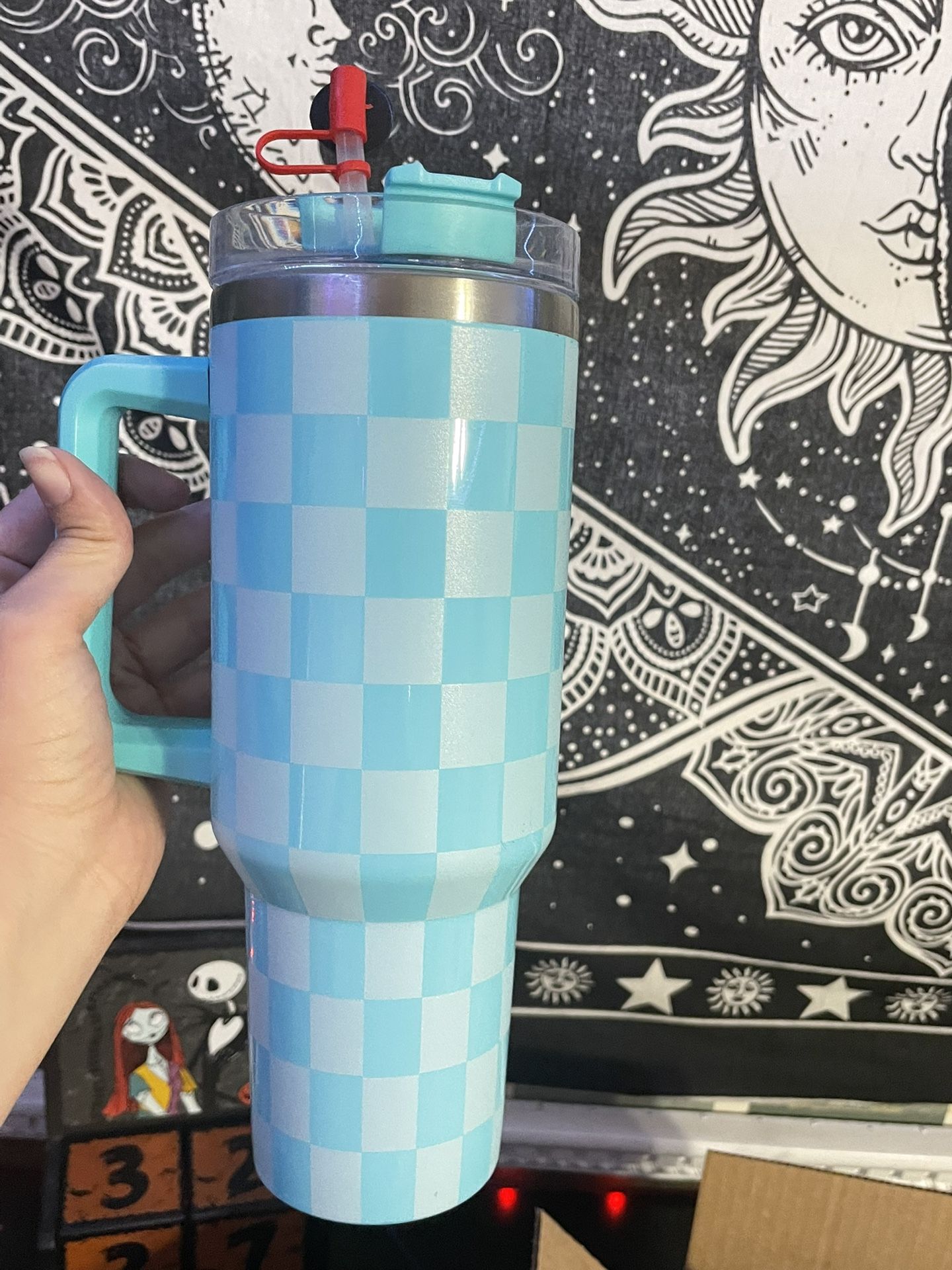 Blue Checker Water Bottle
