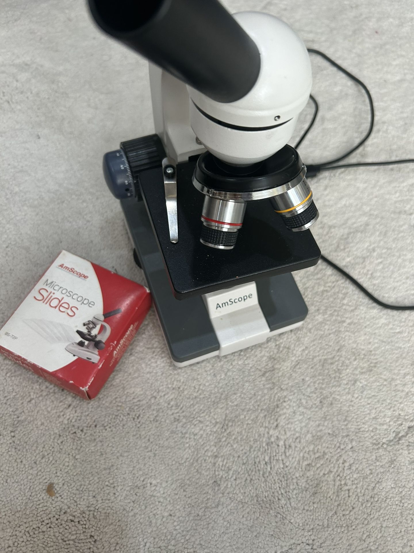 AmScope Microscope Base with Prepared Slides – Good Working Condition
