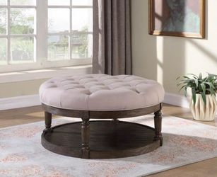 Kenia Round Cocktail Ottoman With Open Storage, Beige