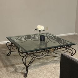 Vintage Tempered Glass top Coffee Table With Iron Base