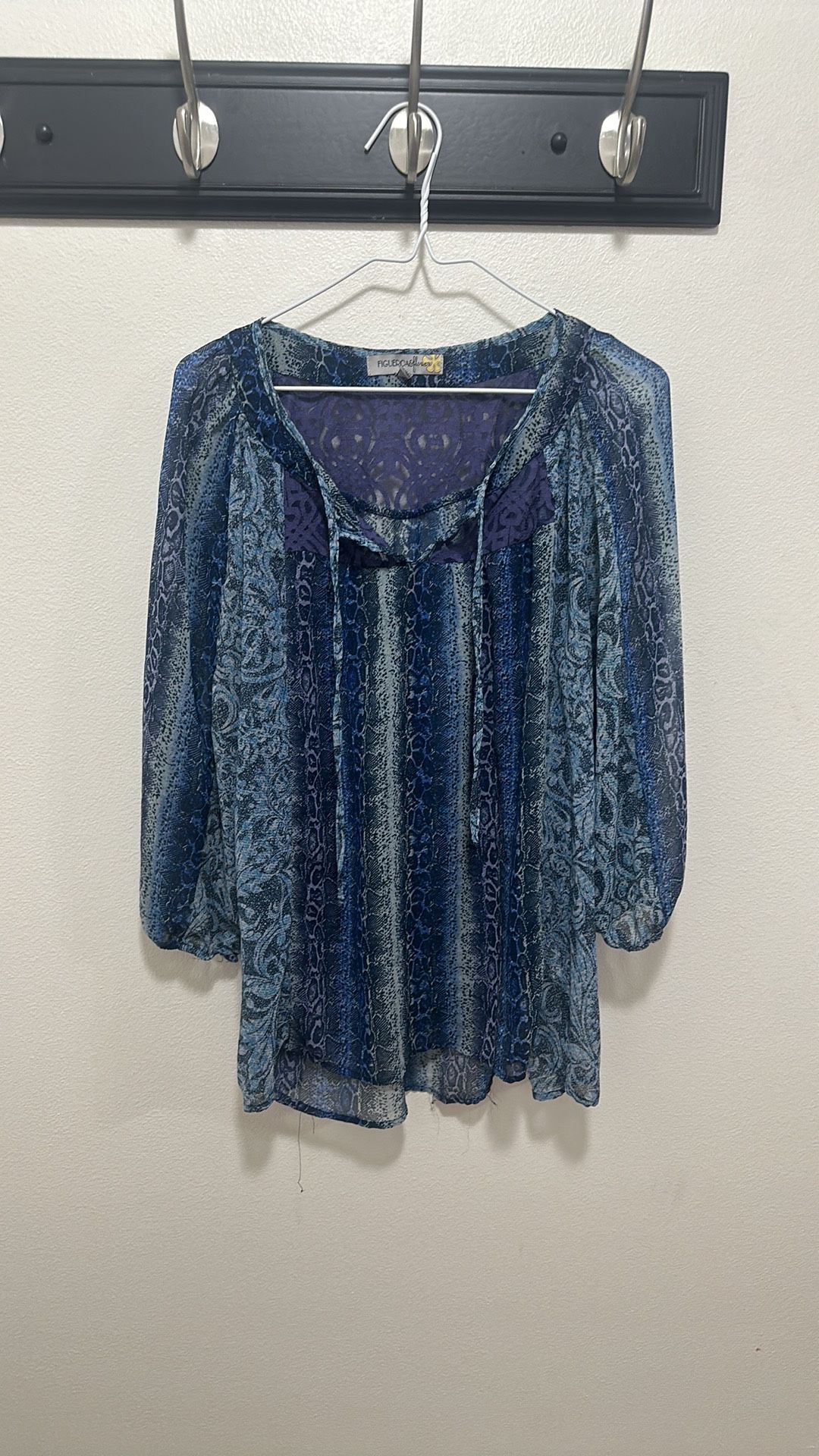 Blue Snake Print Figureoa&Flower Blouse
