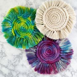 Tie-dye Macrame Coasters, Boho Decor