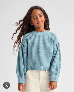 Girls Light Blue Chunky Knit Sweater