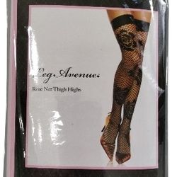 Goth Rose Fishnet Thigh Highs Stockings Alt Black New Women's Leg Avenue Halloween Costume 