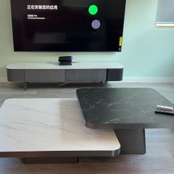 Square rock slab coffee table set 2 pieces 